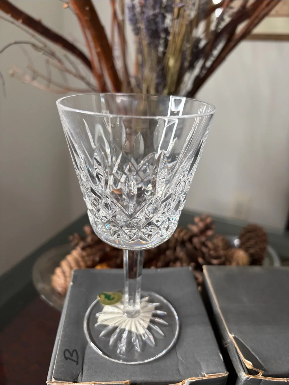 Waterford Crystal Clear Cut-Pattern Goblets with Faceted Bowls, Pair